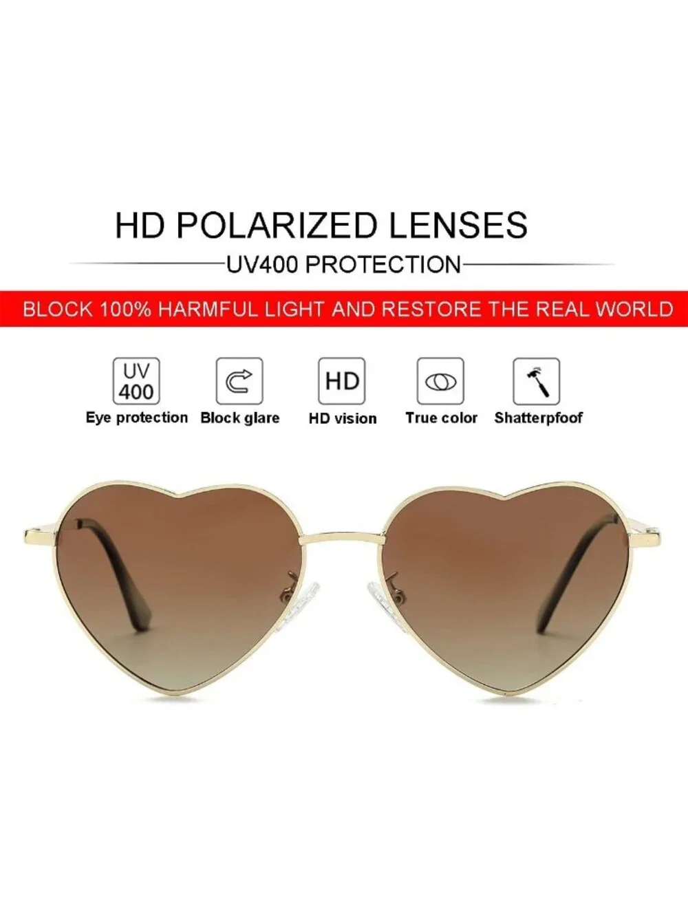 Chic Polarized Heart Sunglasses for Women | Stylish Metal Frame & UV400